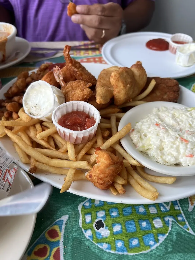 Fried Seafood Combination with Fries and Coleslaw